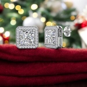 SALE Cate & Chloe 18k White Gold Plated Stud Earrings With Simulated Diamond